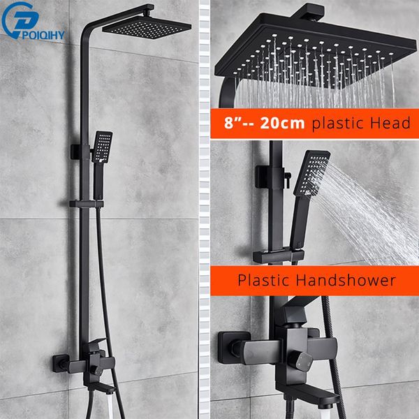 

poiqihy black bathroom shower faucet set wall mount black 8rainfall shower head with handheld sprayer bathtub shower mixer