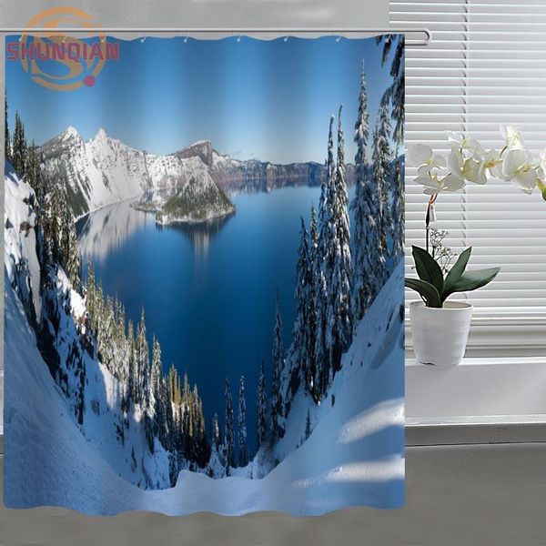 

shower curtains lake beautiful scenery custom curtain fabric polyester bathroom acceptable for the