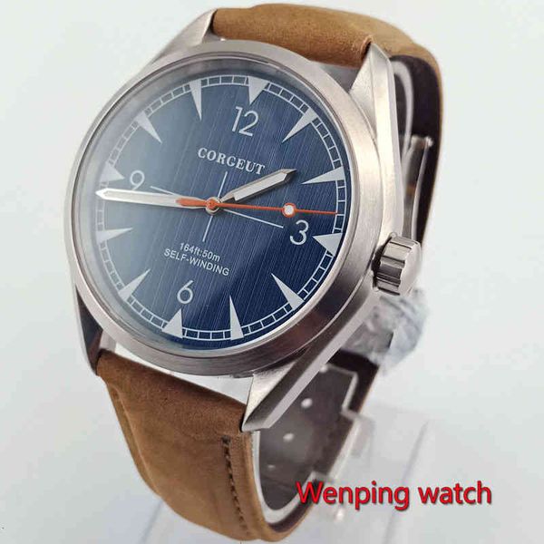 

41mm gentlemen's watch blue effects index plate illuminating sapphire glass 5atm water resistance automatic hand men w2752, Slivery;brown