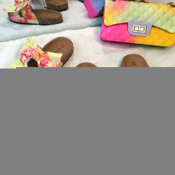 

colorful bow small fresh one-word sandals and slippers 2021 summer women large size casual comfortable fashion, Black