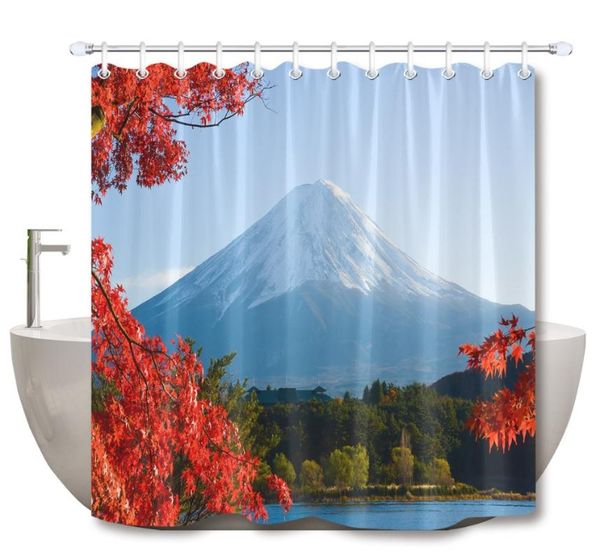 

shower curtains lb snow mountain in autumn leaves at lakeside bathroom curtain waterproof fabric for bathtub decor
