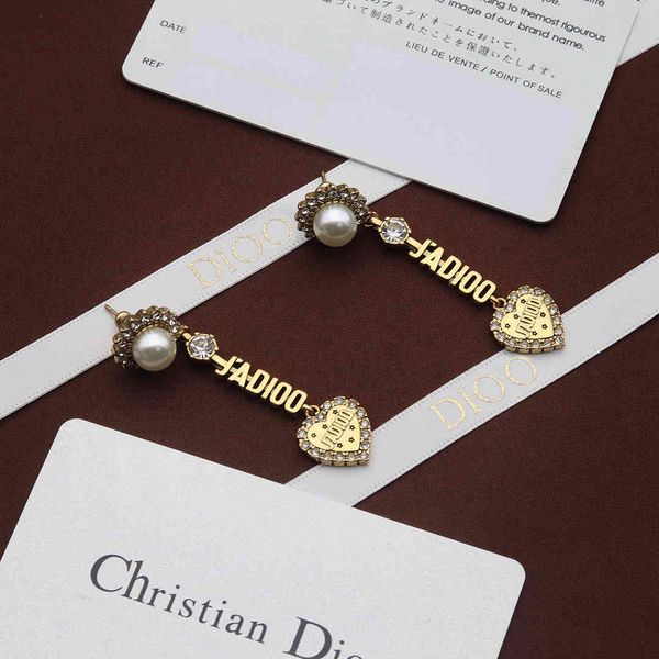 

2021 luxury designer jewelry letter love earrings female net red temperament long pearl heart earrings, Silver