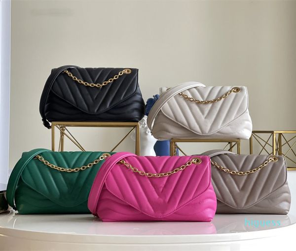 

designer- women shoulder bags wave gold chains crossbody hanbag leather fashion multicolor metal letters quilted v hread