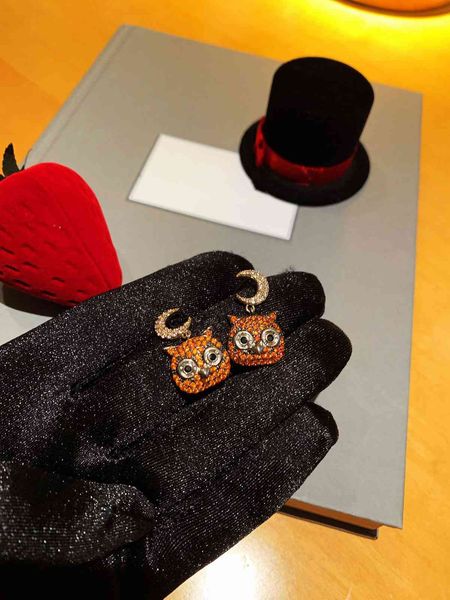 

stud earrings d family compass caibao owl micro inlaid s925 silver, Golden;silver