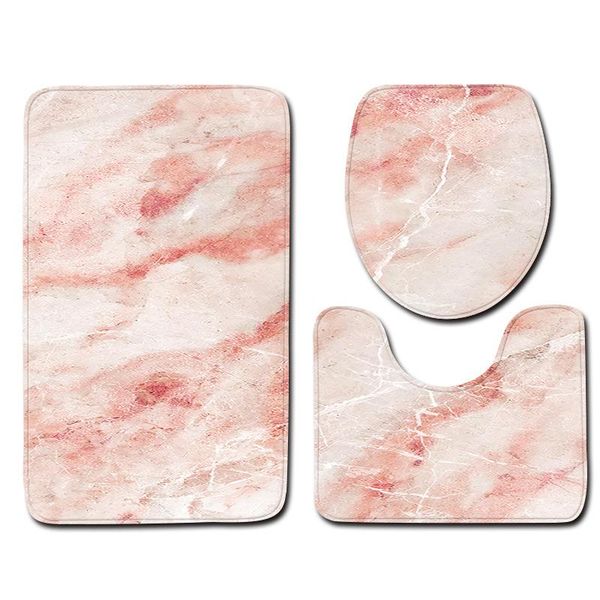 

3pcs/set marble pattern non-slip rug toilet lid cover bath mat bathroom decor texture mats