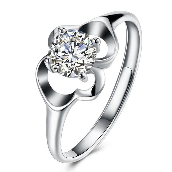 

cluster rings zemior sterling 925 silver women romantic flower shape cubic zircon opening adjustable anniversary female ring jewelry, Golden;silver