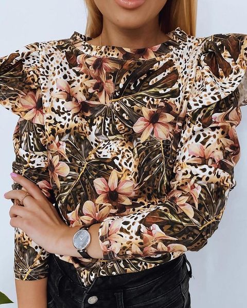 

women's t-shirt all over print shirts women o-neck flutter sleeve top, White
