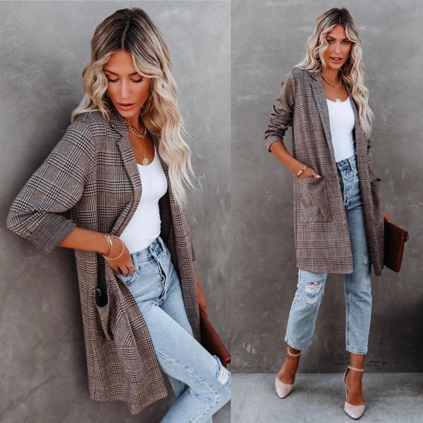 

women's wool & blends nowsaa autumn plaid coat women elegant long sleeve female jacket 2021 casual loose spring jackets streetwear y2k, Black