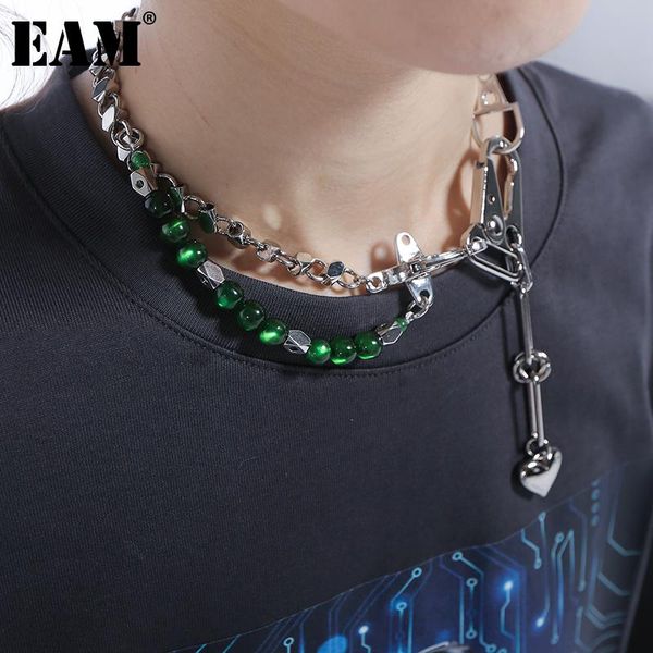 

chains [eam] women heart chain beaded buckle necklace temperament fashion tide all-match spring summer 2021 1dd9149, Silver