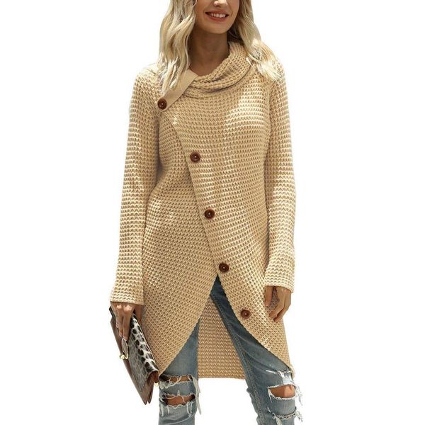 

coat turtleneck acrylic casual women sweaters loose long sleeve knitted button jumper fashion irregular design christmas autumn, White;black