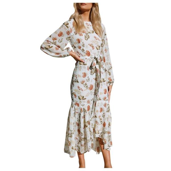 

casual dresses women floral printed beach dress long sleeve retro elegant style loose maxi festival clothing vestidos, Black;gray
