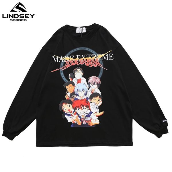 

lindsey seader men t shirt long sleeve streetwear harajuku tshirt cartoon characters print tee cotton t-shirt oversized 210329, White;black