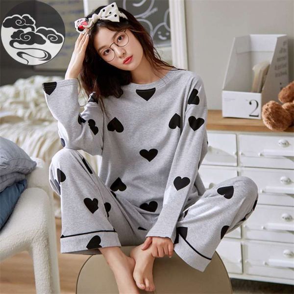 

autumn sleep lounge pajama long sleeved polka dots women pajama sets cartoon pyjamas cotton sleepwear women  l xl xxl xxxl 210928, Black;red