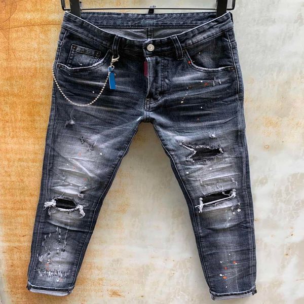 

2022 mens denim jeans ripped dsq d2 ny slim broken italy style fashion men hole biker motorcycle black rock revival jean, Blue