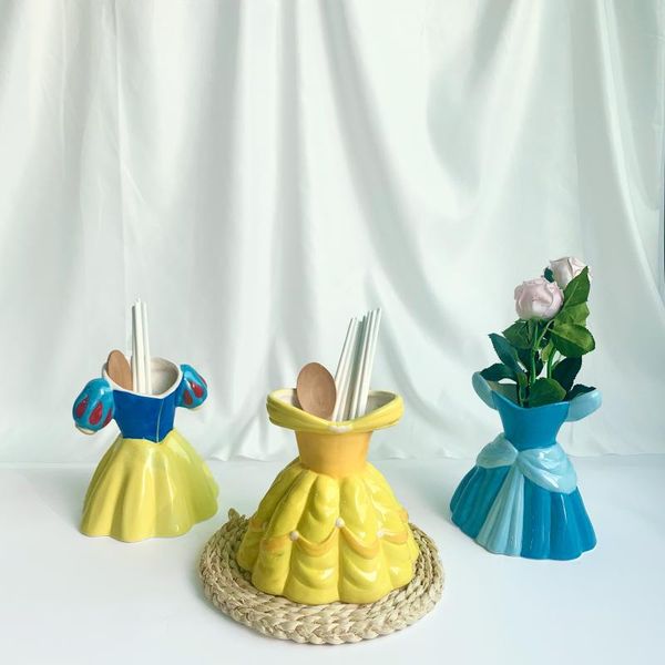 

vases 16cm cute princess dress ceramic pen holder vase succulent flower pot chopstick storage bottle