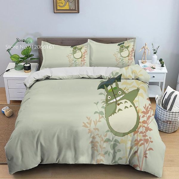 

bedding sets 2/3 pieces cartoon totoro set miyazaki hayao famous animation duvet cover for kids boy girl bed home textile