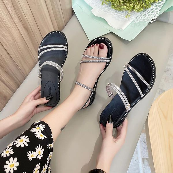 

shoes woman 2021 slippers flat glitter slides pantofle low on a wedge cross-tied fashion jelly soft summer luxury narrow ban, Black