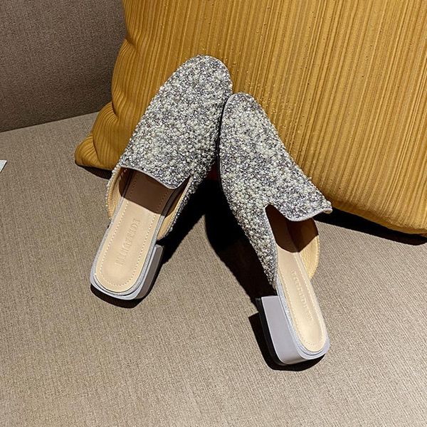 

sandals laasimi women bling slipper outside 2021 summer wrap toe mules fashion shoes woman street style footwear size of 35-43, Black