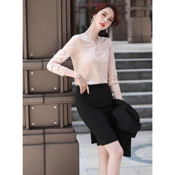 

women's blouses & shirts autumn elegant solid white v-neck female blouse long sleeve office lady shirt formal plus size clothing for w