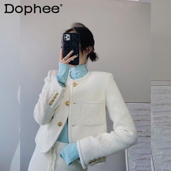 

women's wool & blends white elegant woolen coats 2021 spring autumn clothing french pocket stitching single-breasted jackets fashion sl, Black