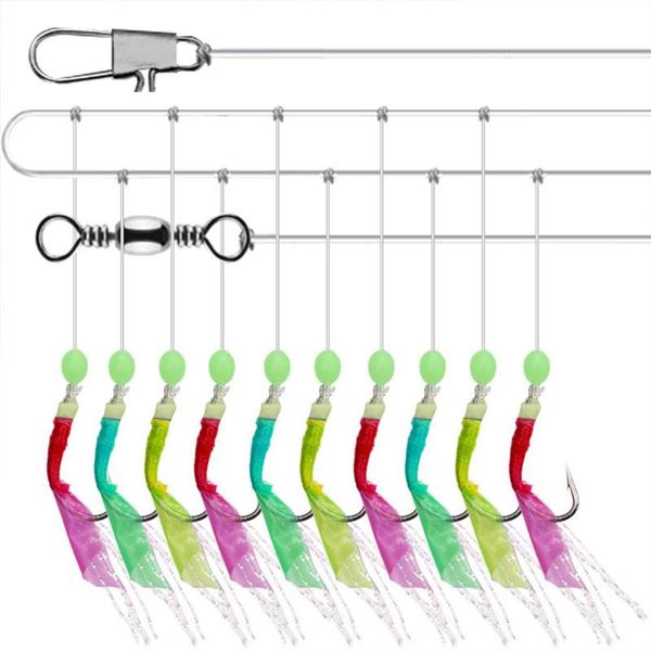 

fishing hooks 10pcs feather soft lures sea baits worn string crystal barbed accessories parts tools outdoor sports