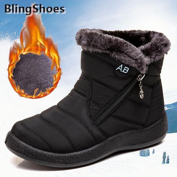 

boots 2021 winter women female plush waterproof snow warm ankle woman shoes plus size, Black