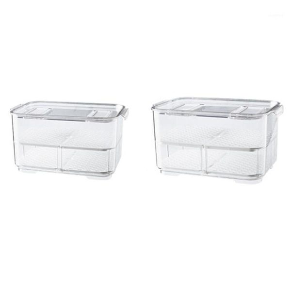 

storage bottles & jars plastic double sealed drain box refrigerator fruit vegetable containers with lid kitchen fridge
