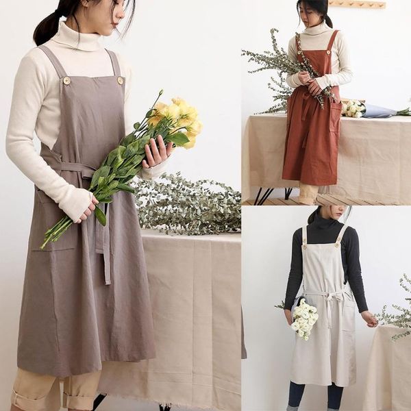

aprons dropship korean style cotton linen apron dress adjustable buttons kitchen cooking for women lady