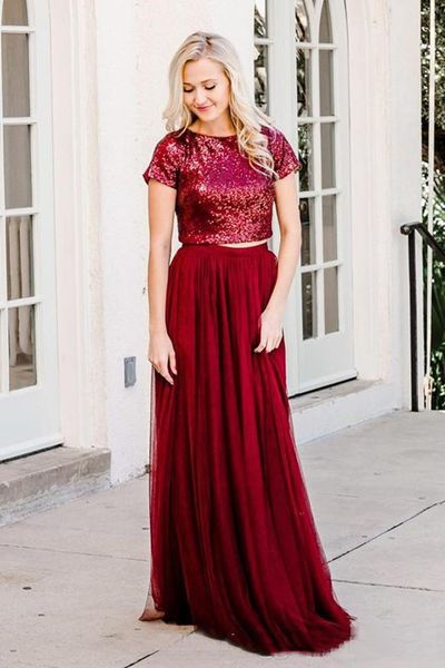 

burgundy bridesmaid dresses short sleeves sequins wedding guest dress long tulle plus size a line women gowns, White;pink