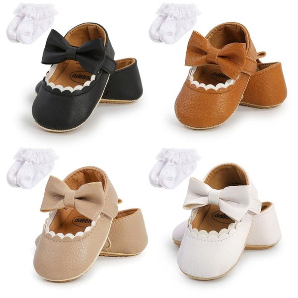 

first walkers classic baby soft leather shoes infant toddler bow non-slip rubber flat soft-sole pu born girl accessorie