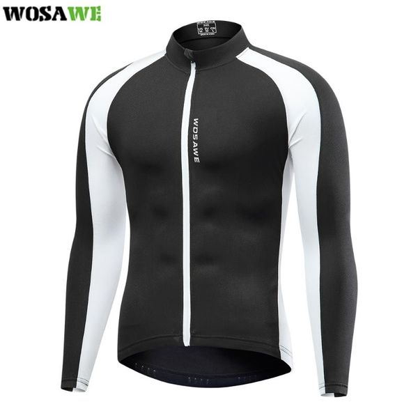 

racing jackets wosawe men's long sleeve summer cycling jersey road mtb shirt clothing mountain bike wear, Black;red