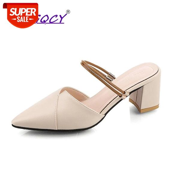 

pointed high heels sandals women 2019summer shoes fashion two wear square heel riband slip-on casual female #me3c, Black