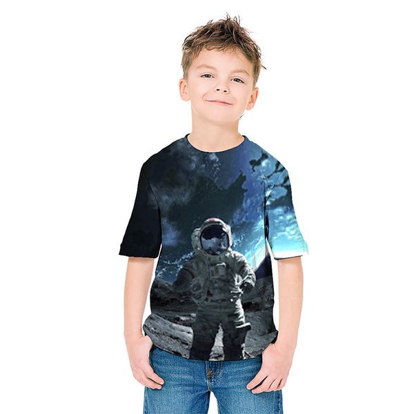 

astronaut pattern children 3d printed t-shirt animal print summer daily sports shirt round neck short sleeve high quality, Blue