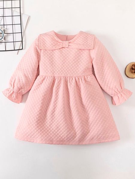 

toddler girls quilted flounce sleeve dress she, Red;yellow