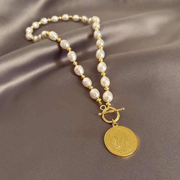 

xianlan695 natural pearl necklace female light luxury niche design feeling collarbone chain necklace round pendants in brand new a, Silver