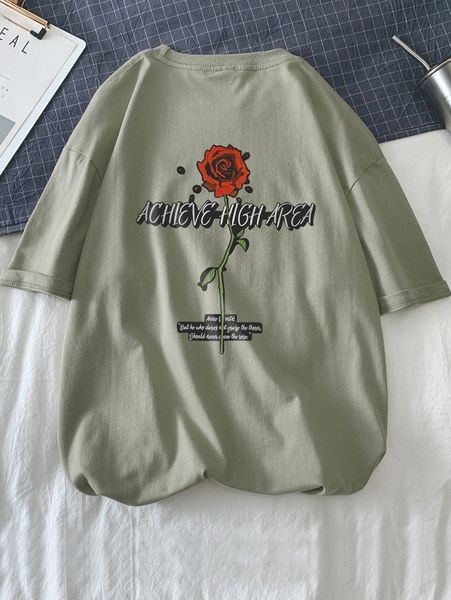 

men slogan & floral print tee f1nh#, White;black