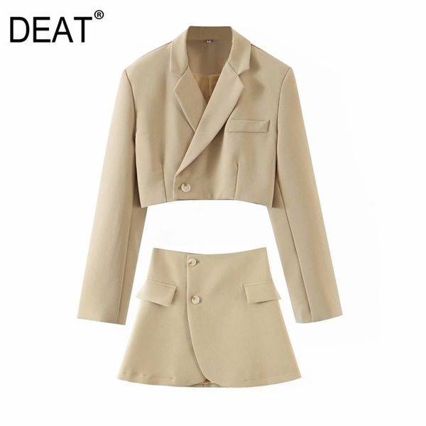 [Дикс] Весна осень мода V-образным вырезом одна кнопка с длинным рукавом Blazer пальто высокая талия A-Line юбка женский костюм 13A806 211108