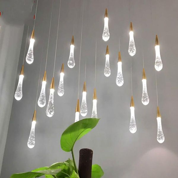 

pendant lamps el decor bubble crystal lamp g4 led strip stairwell chandeliers drop light long stair kitchen lighting