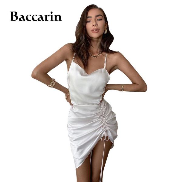 

baccarin satin drawstring ruched women mini dress strap bodycon backless cross elegant party 2021 summer streetwear club casual dresses, Black;gray