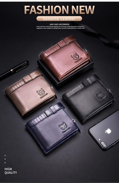 

wallet men's leather anti-theft brush horizontal tri-fold fashion layer cowhide soft men wallets, Red;black