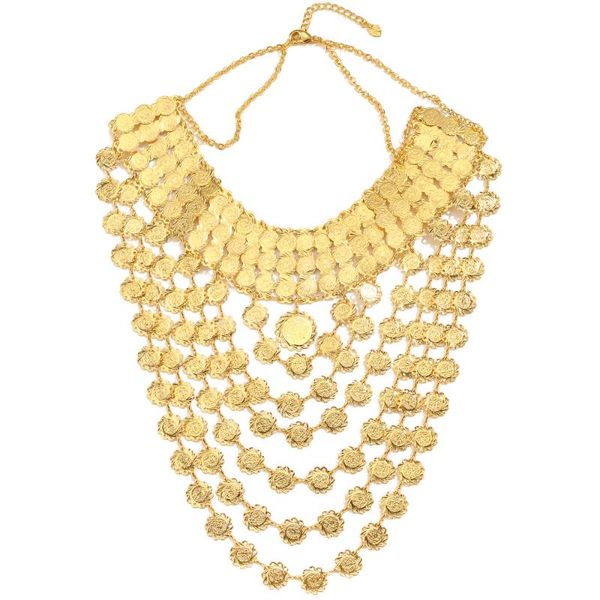 

chains algerian bride necklace with lucky coin middle eastern fashion tassel and gold plated copper pendant, Silver