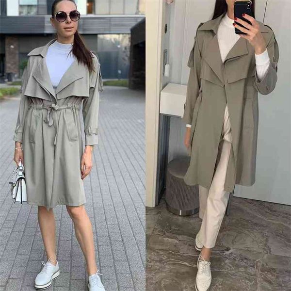 

temperament windbreaker women spring korean coat mid-length french retro british style 210914, Tan;black