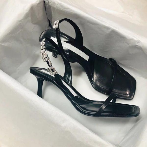 

bling crystal letters decor high heels women sandals slingback party wedding shoes woman leather summer, Black