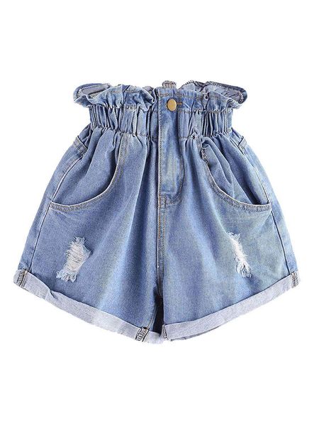 

Fashion Jeans for Women Hot Selling Elastic Waist Wrinkled Jeans Shorts, Light blue