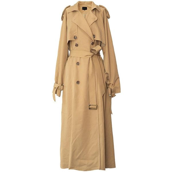 

women's trench coats corta vento feminina fashion windbreaker waist hugging long section korean spring coat loose 2021 double breasted, Tan;black