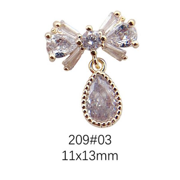 

nail art decorations 5pcs/lot fashion zircon jewelry decoration metal bow with pendant accessories professional, Silver;gold