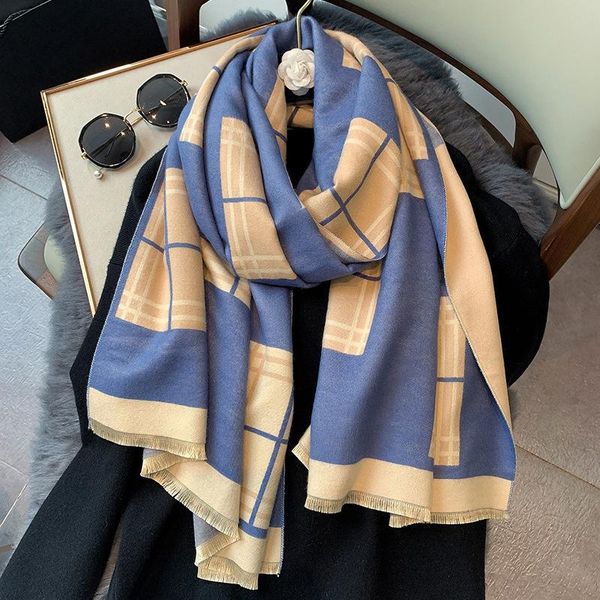 

hats, scarves & gloves sets kaschmir frauen winter schal schals dicken luxus druck marke warme dame blanked wraps doppel seite, Blue;gray