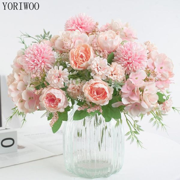 

decorative flowers & wreaths yoriwoo 7 heads peony rose hydrangea artificial for wedding home decoration fake bouquet bridal hand flower sil