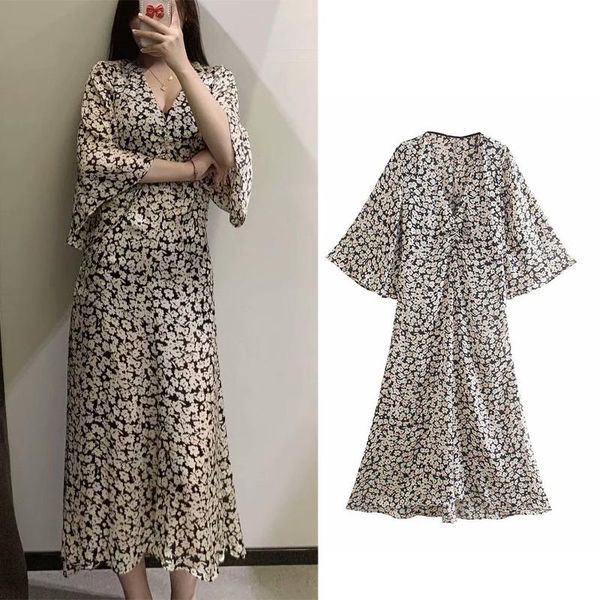

casual dresses dress summer women 2021 zar slim waist floral party y2k mid-length high street female clothing vestido pl797, Black;gray