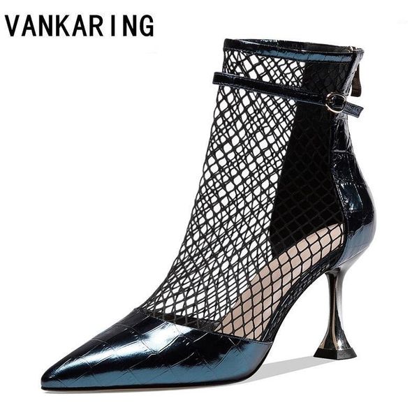 

dress shoes fashion air mesh pumps spring summer ankle boots women high heels patent leather zipper party1, Black